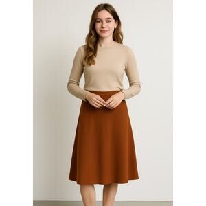 Vintage Plymouth Wool Blend‎ A-Line Skirt Brown Knit Midi Lined Size M